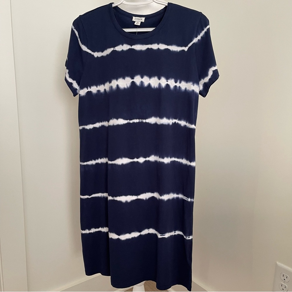 j Crew Navy & White Tie Dyed Short Sleeve Tee Shirt Cotton Dress Size Medium NEW - Picture 4 of 11